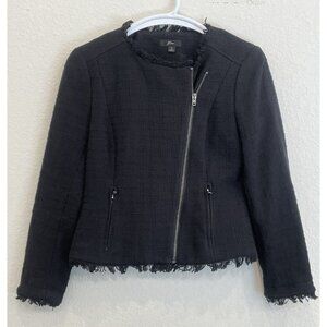 J.Crew Black‎ Blazer Jacket With Fringe Size 0 Career Office Motorcycle Zip Up